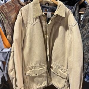 Vintage Carhartt Blonde Chore Coat Blanket Lined Workwear Canvas XL